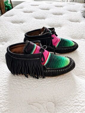 Like New - Serape Moccasin Loafers with Fringe